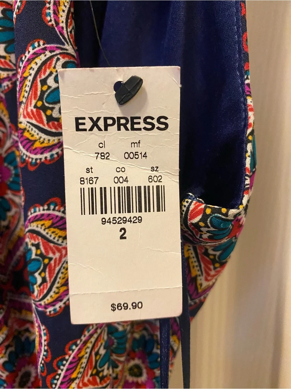 Express Navy and Burgundy Printed Midi Fit-and-Flare Dress